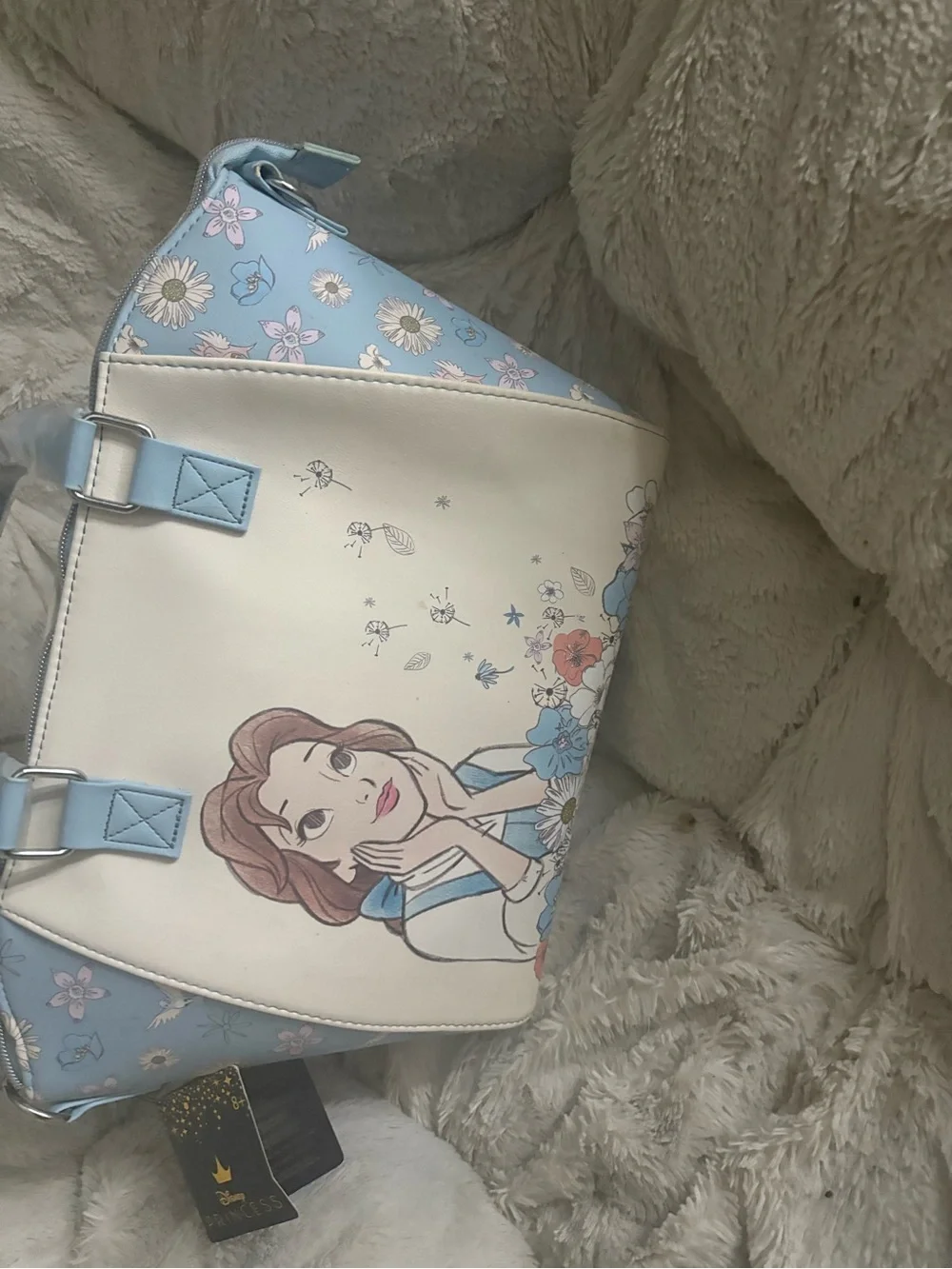 Disney Belle Floral Print Blue & Cream Tote Bag